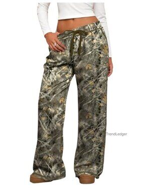 Wide Leg Sweatpants Low Rise Baggy Fleece Pants with Pockets